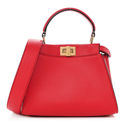 Fendi Vitello Seta Nabuk Pequin Mini Peekaboo Iconic Satchel Rosso Cardinale Tobacco Moro 1 of 11