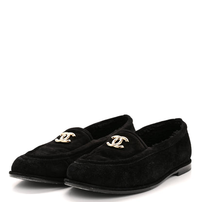 Chanel Suede Calfskin CC Loafers 39.5 Black 4 of 11