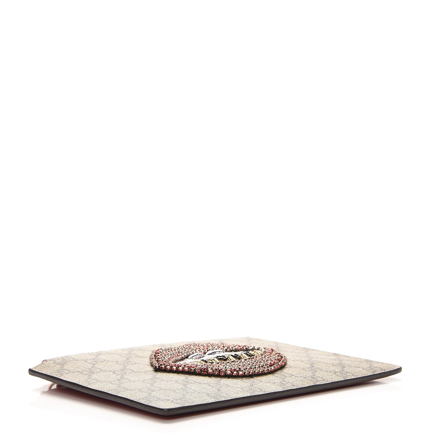 GG Supreme Monogram Merveilles Lips Zip Pouch Hibiscus Red