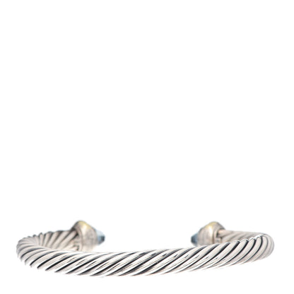 David Yurman Sterling Silver 14K Yellow Gold Blue Topaz 7mm Cable Classics Bracelet 3 of 4