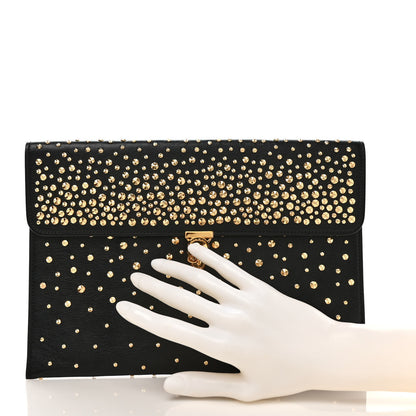 Alexander McQueen Calfskin Studded Skull Envelope Clutch Black 2 of 6