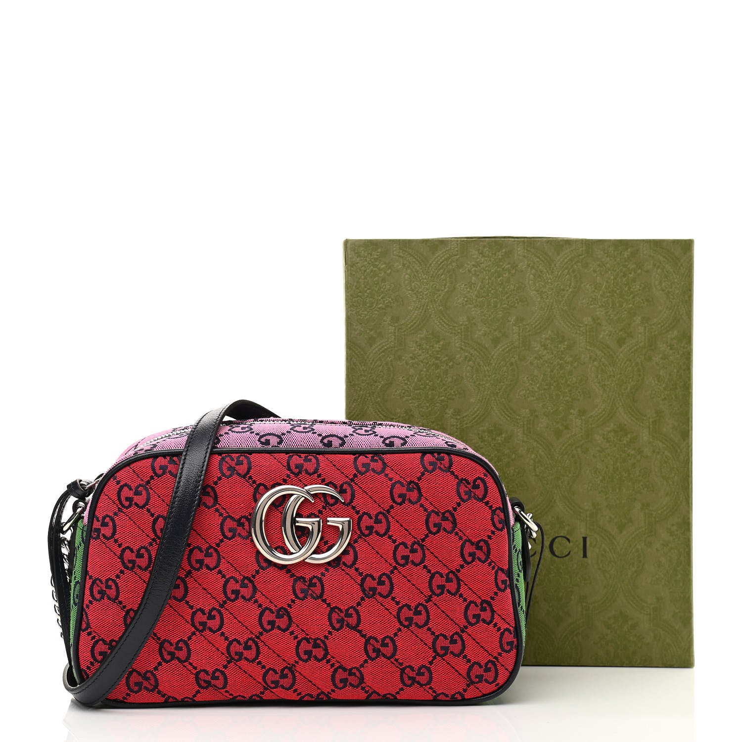 Gucci Monogram Multicolor Matelasse Diagonal Small GG Marmont Chain Shoulder Bag Red Blue Yellow Green Pink 11 of 11