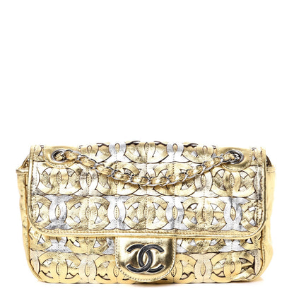 Chanel Calfskin Crackled CC Mix Medium Flap Gold Silver 1 of 8