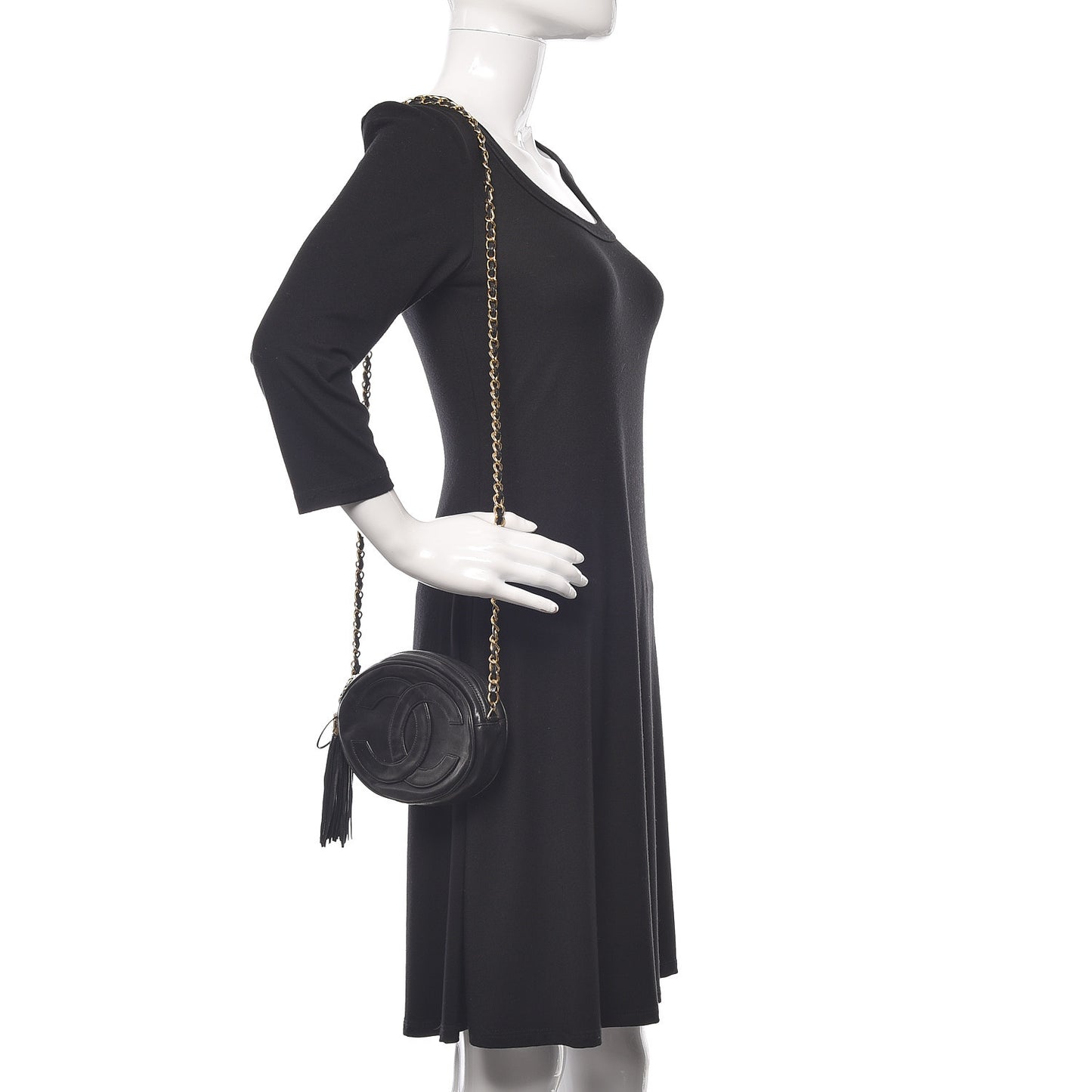 Lambskin Round Tassel Crossbody Bag Black