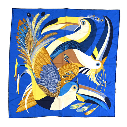 Hermes Silk Toucans De Paradis Scarf 90 Bleu Roy Jaune 1 of 6
