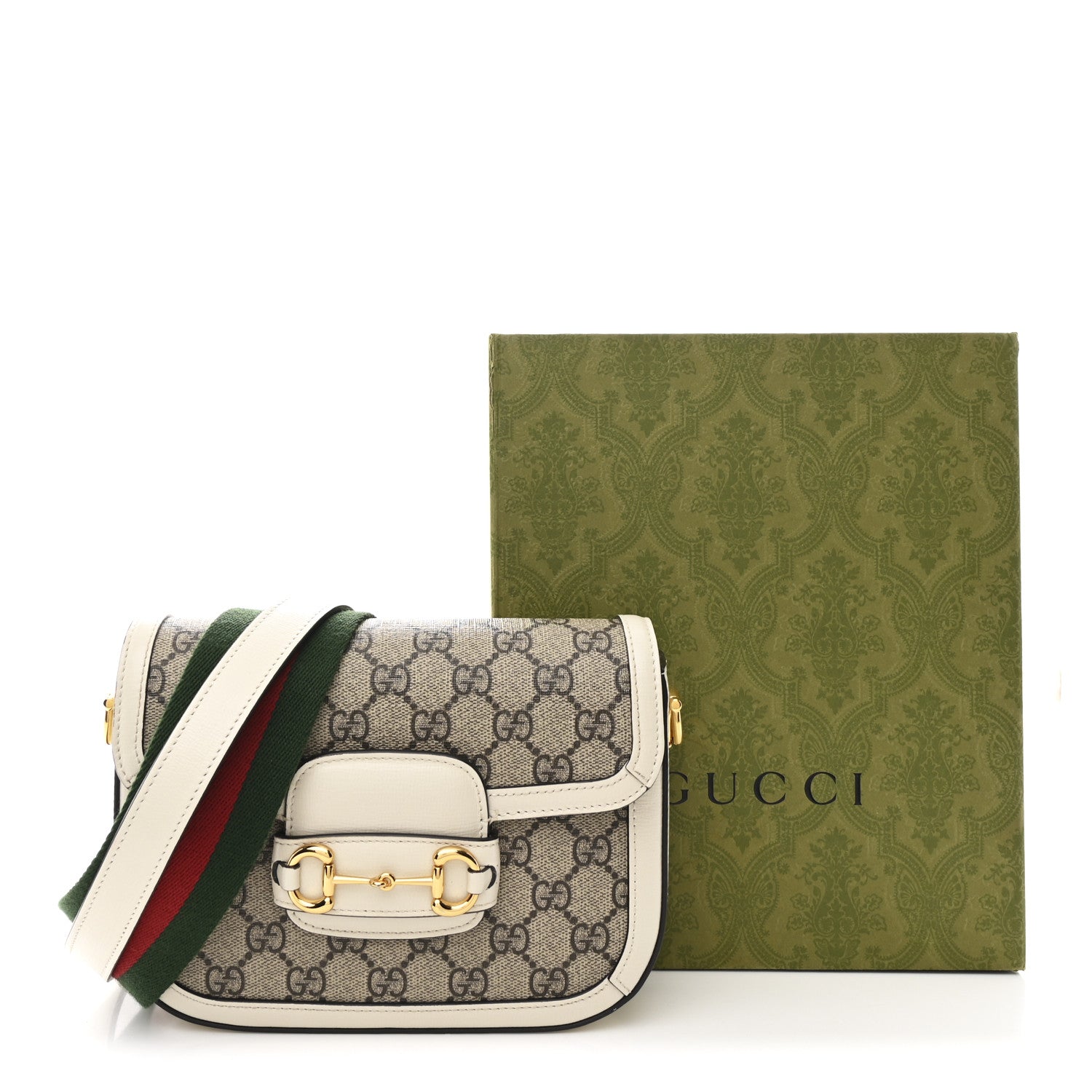 Gucci GG Supreme Monogram Web Mini Horsebit 1955 Shoulder Bag Beige Mystic White 11 of 11