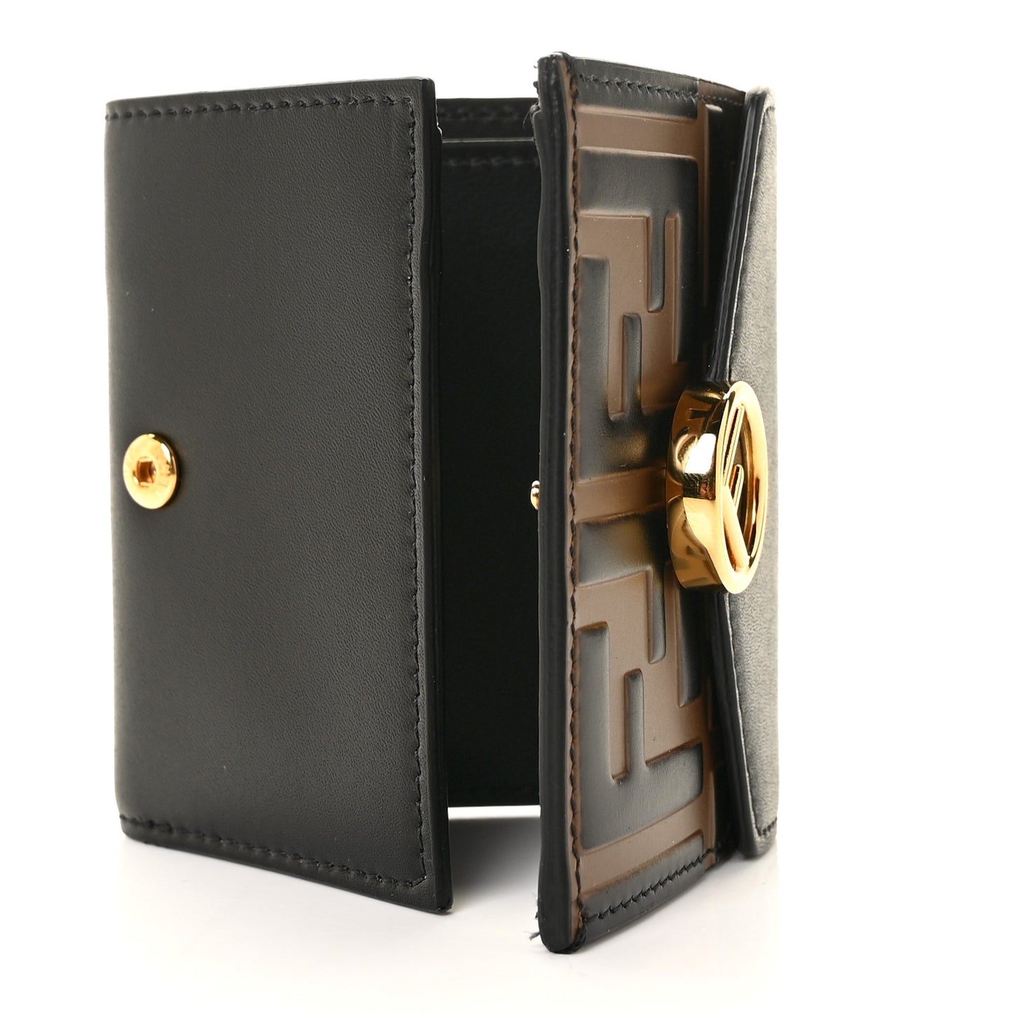 Vitello Liberty F is Fendi Bi-Color FF 1974 Embossed Micro Tri-Fold Envelope Wallet Maya Black