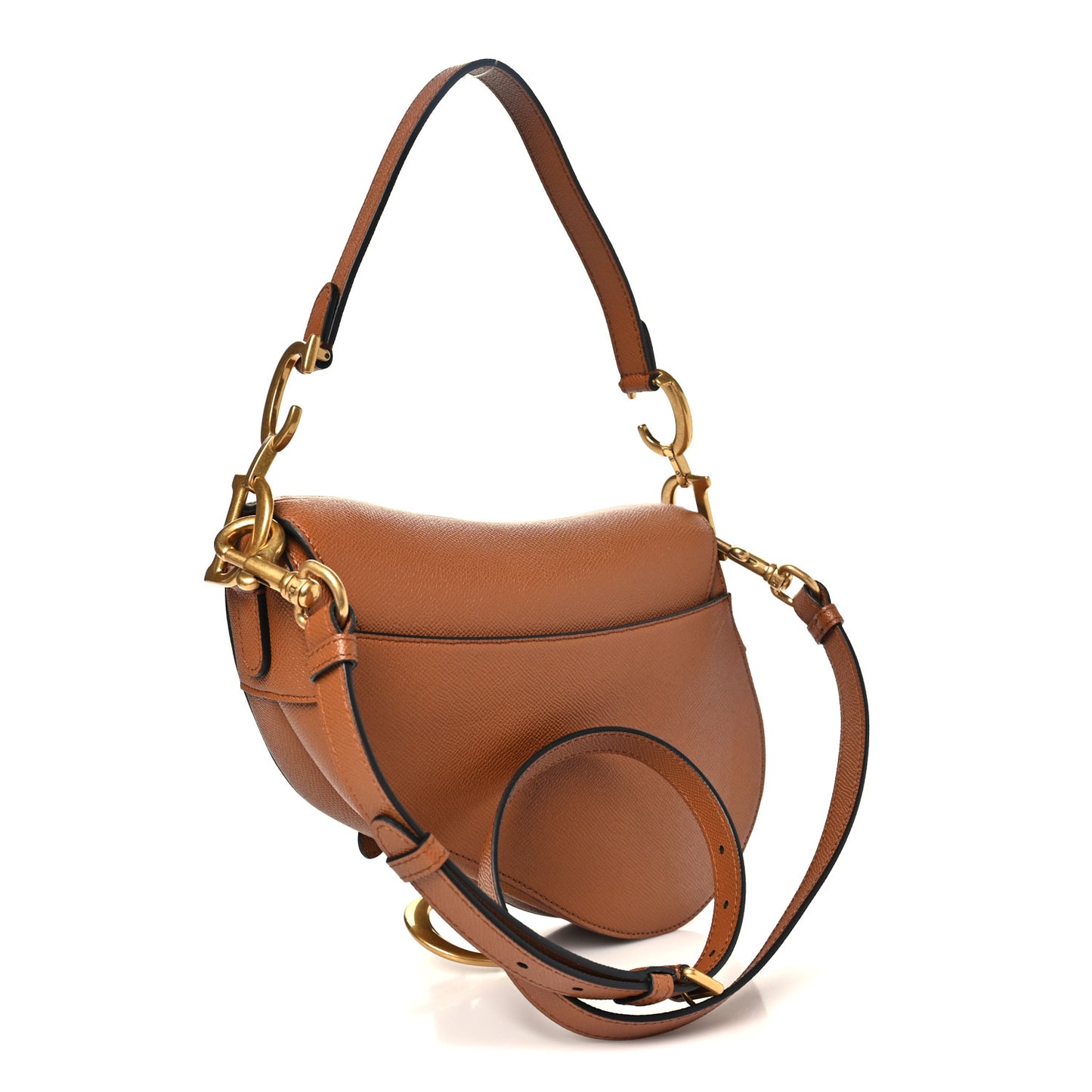 Grained Calfskin Saddle Bag With Strap Camello