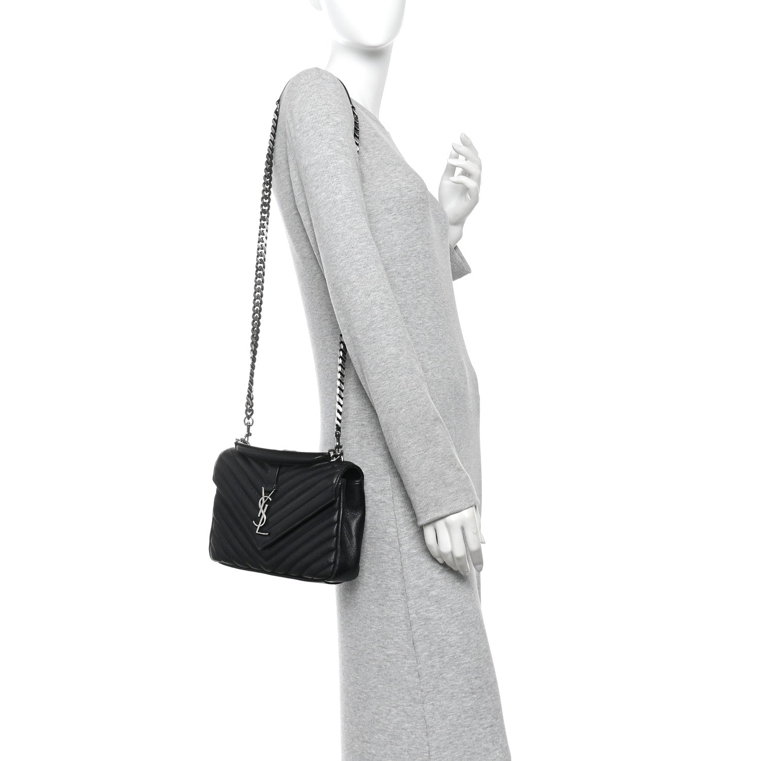 Saint Laurent Sheepskin Matelasse Chevron Monogram Medium College Bag Black 2 of 10