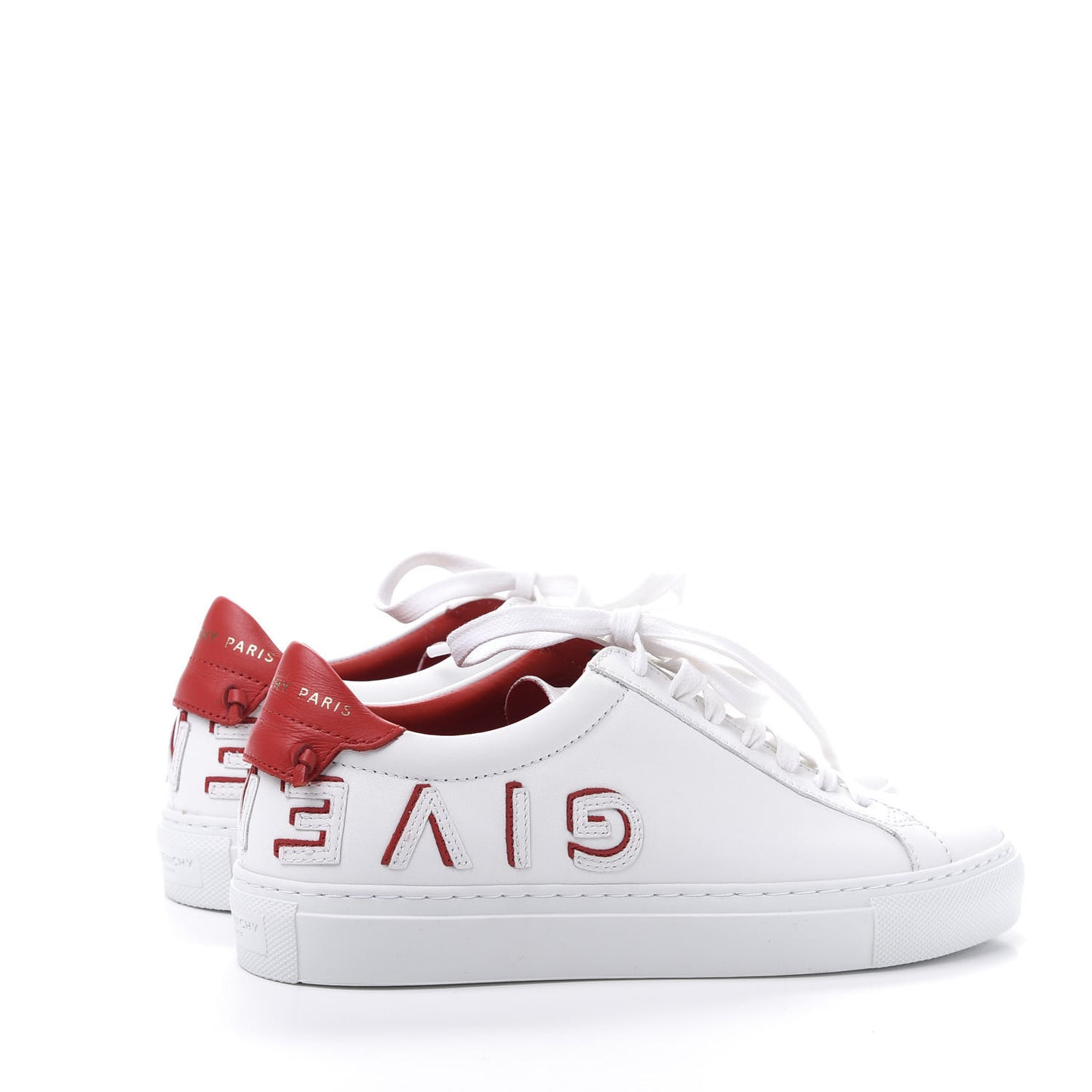 Calfskin Reverse Logo Womens Urban Street Sneakers 35 White Red