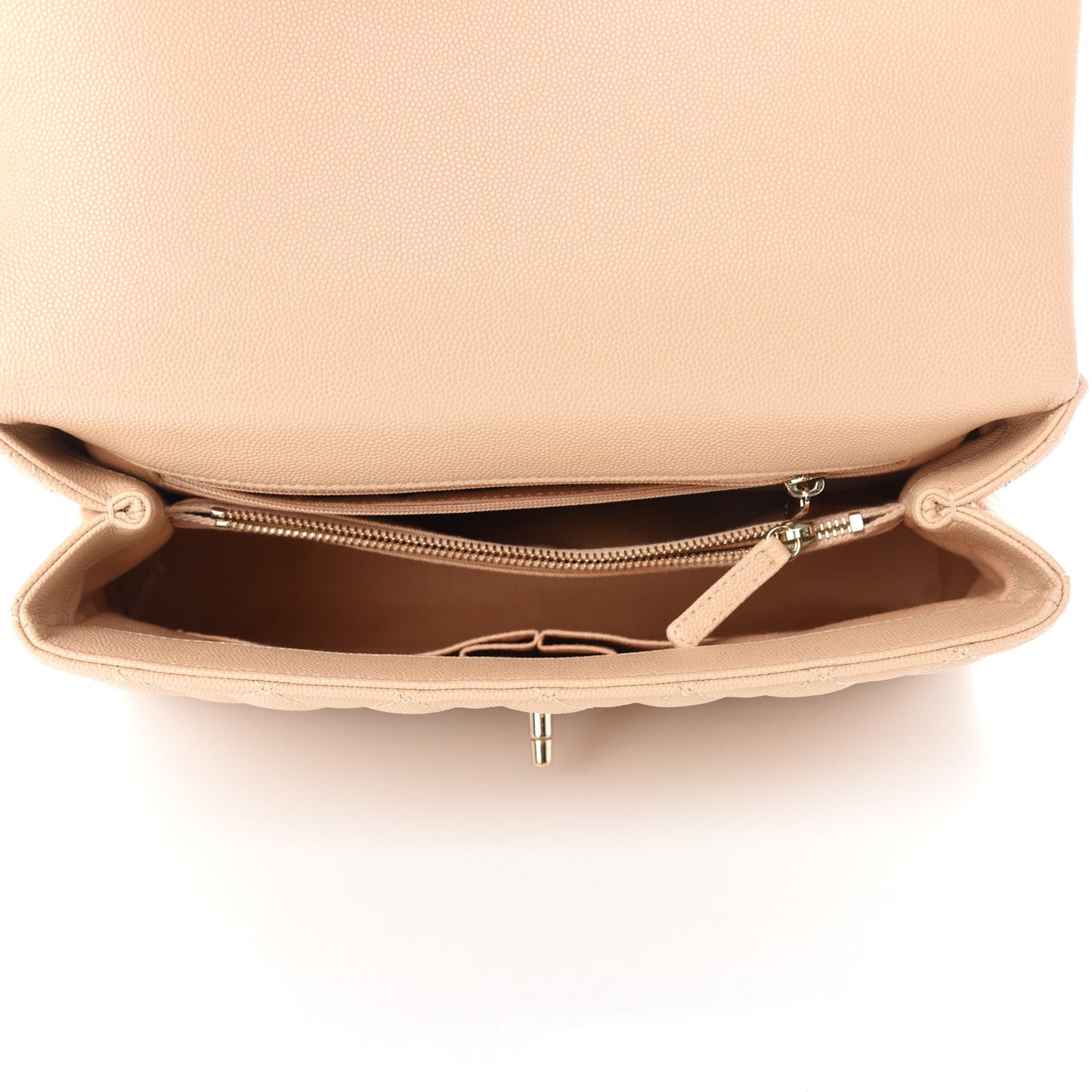 Caviar Lizard Embossed Quilted Small Coco Handle Flap Beige