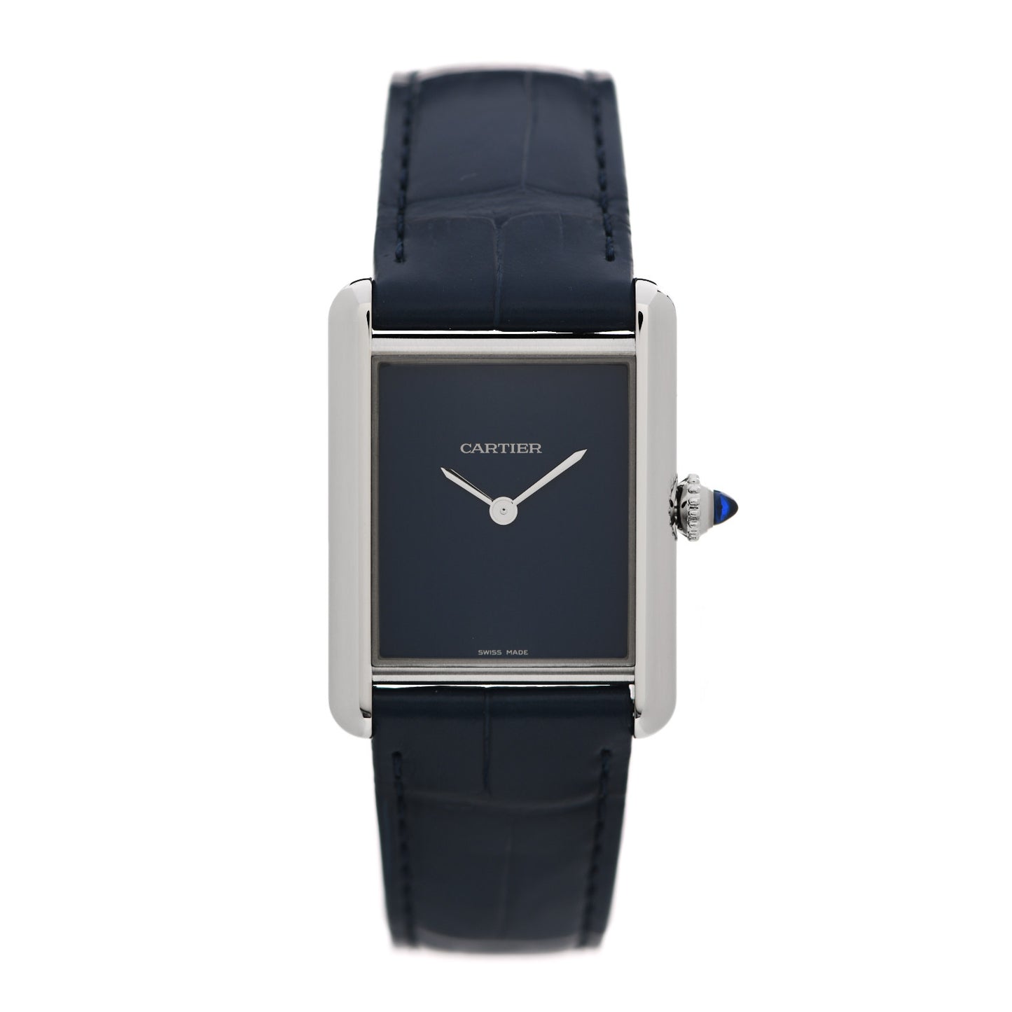 Stainless Steel Alligator 25mm Must de Cartier Tank Quartz Watch Blue