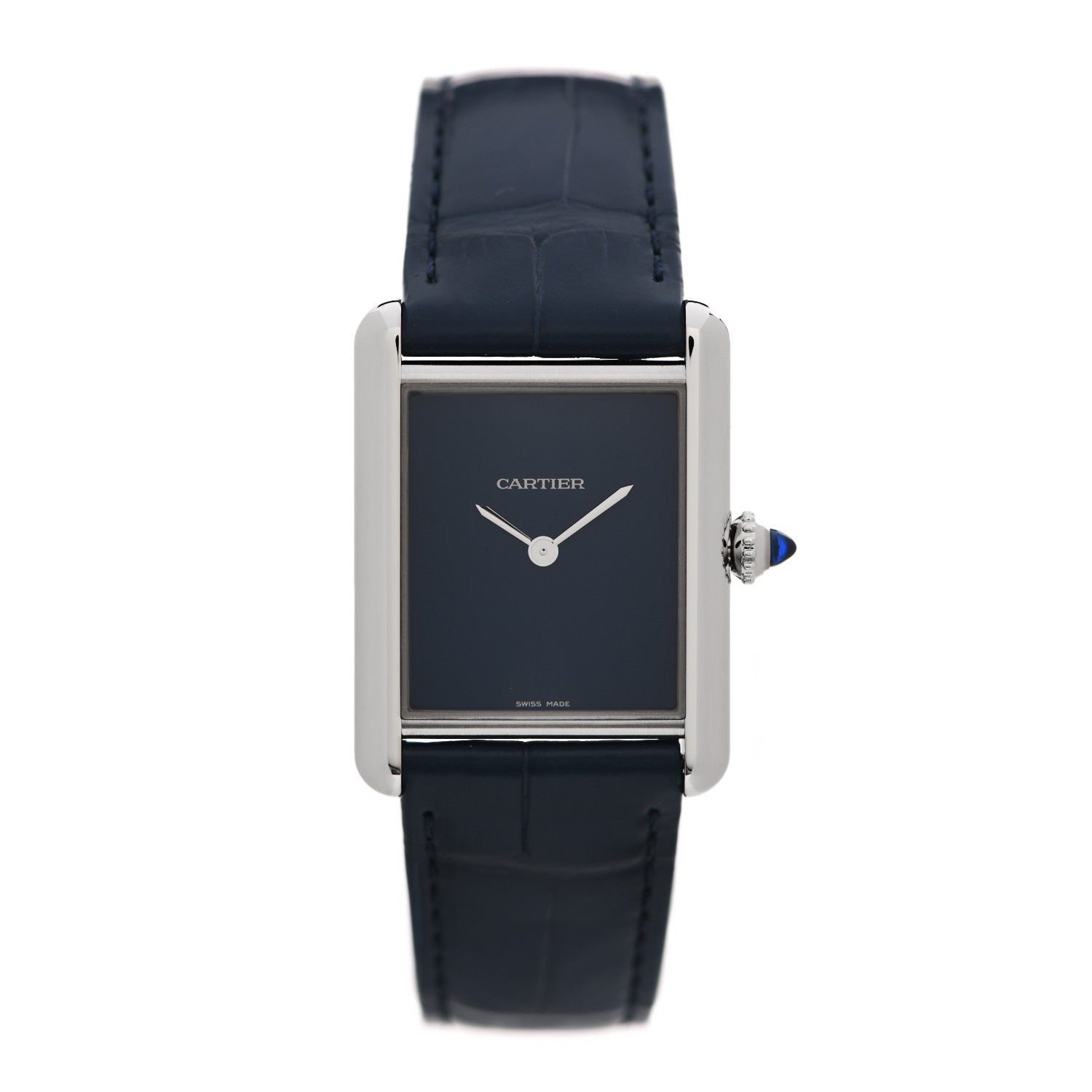 Cartier Stainless Steel Alligator 25mm Must de Cartier Tank Quartz Watch Blue 1 of 5