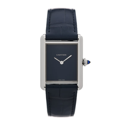 Cartier Stainless Steel Alligator 25mm Must de Cartier Tank Quartz Watch Blue 1 of 5