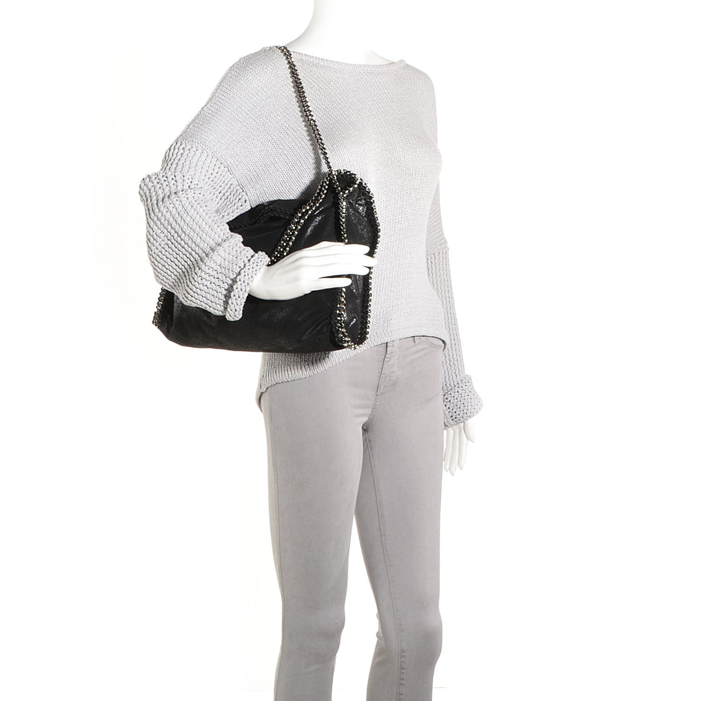Faux Leather Shaggy Deer Falabella Fold Over Tote Black