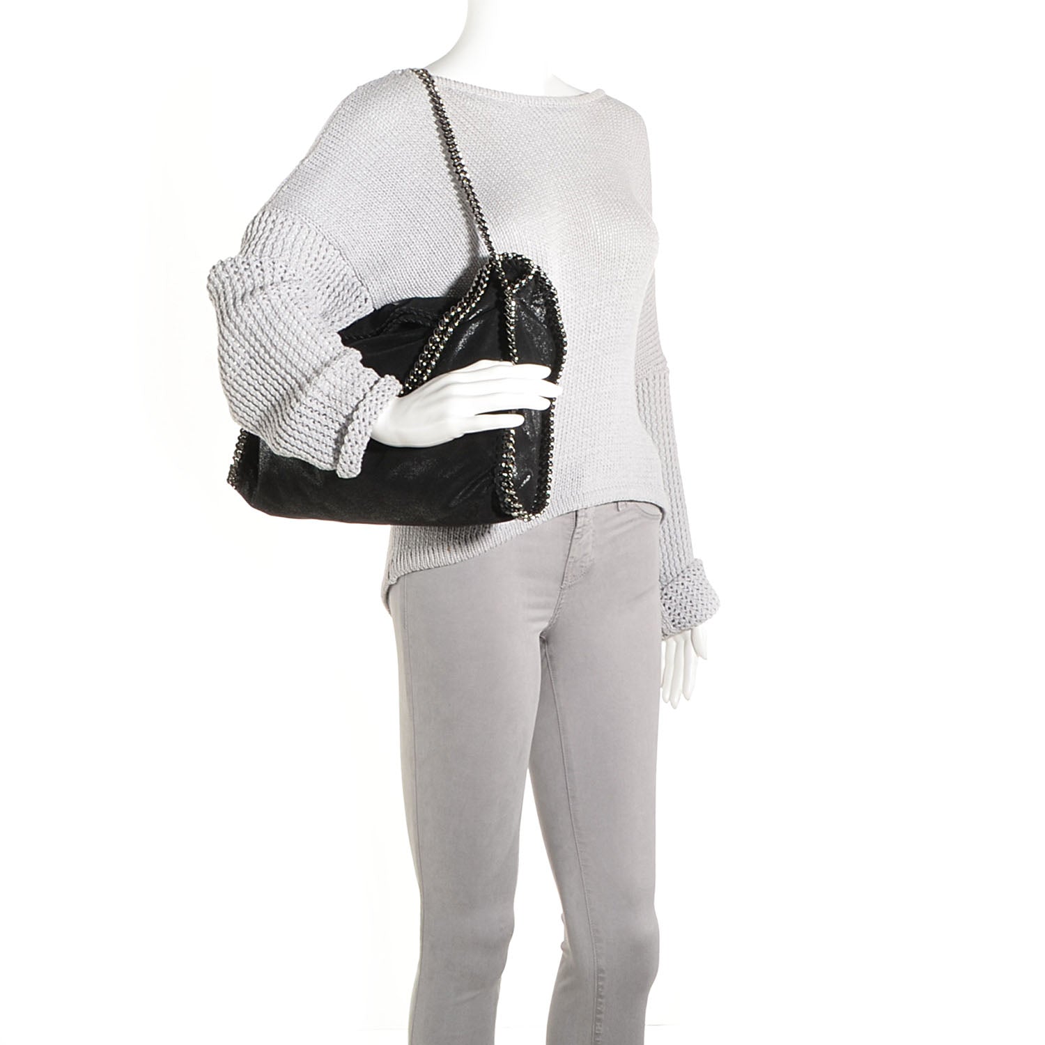 Stella McCartney Faux Leather Shaggy Deer Falabella Fold Over Tote Black 2 of 8