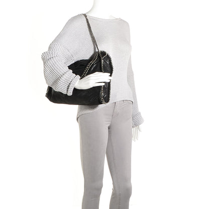 Stella McCartney Faux Leather Shaggy Deer Falabella Fold Over Tote Black 2 of 8