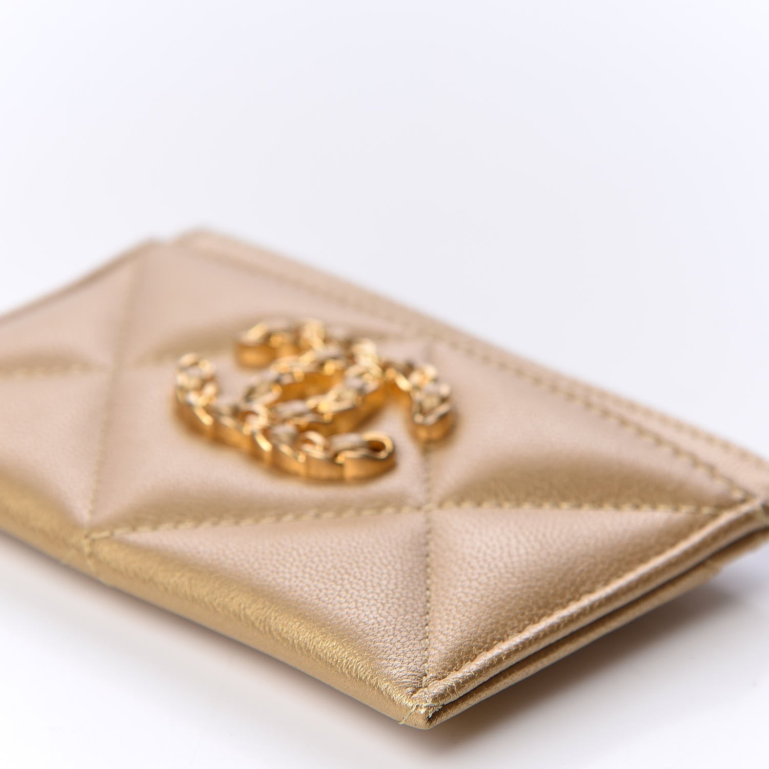 Chanel Metallic Goatskin Quilted Chanel 19 Card Holder Gold 6 of 10