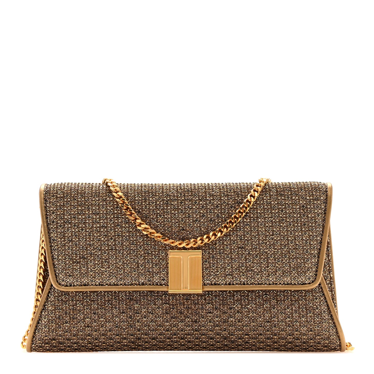 Metallic Textured Fabric Nobile Clutch Dark Gold