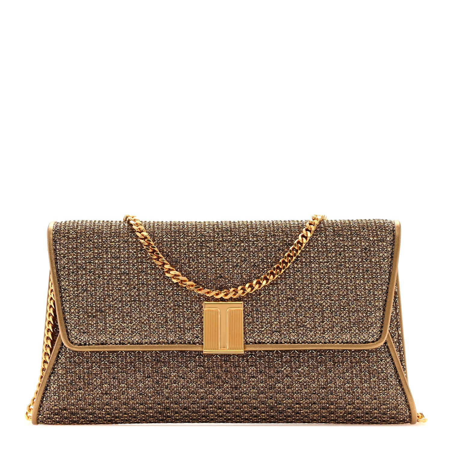 Tom Ford Metallic Textured Fabric Nobile Clutch Dark Gold 1 of 10