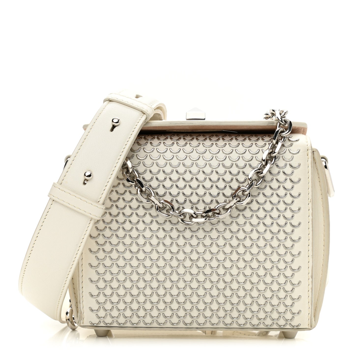 Calfskin Box Shoulder Bag 16 Cream