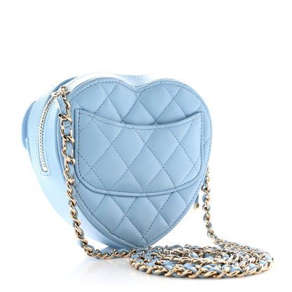 Chanel Lambskin Quilted CC In Love Heart Clutch With Chain Light Blue 3 of 12