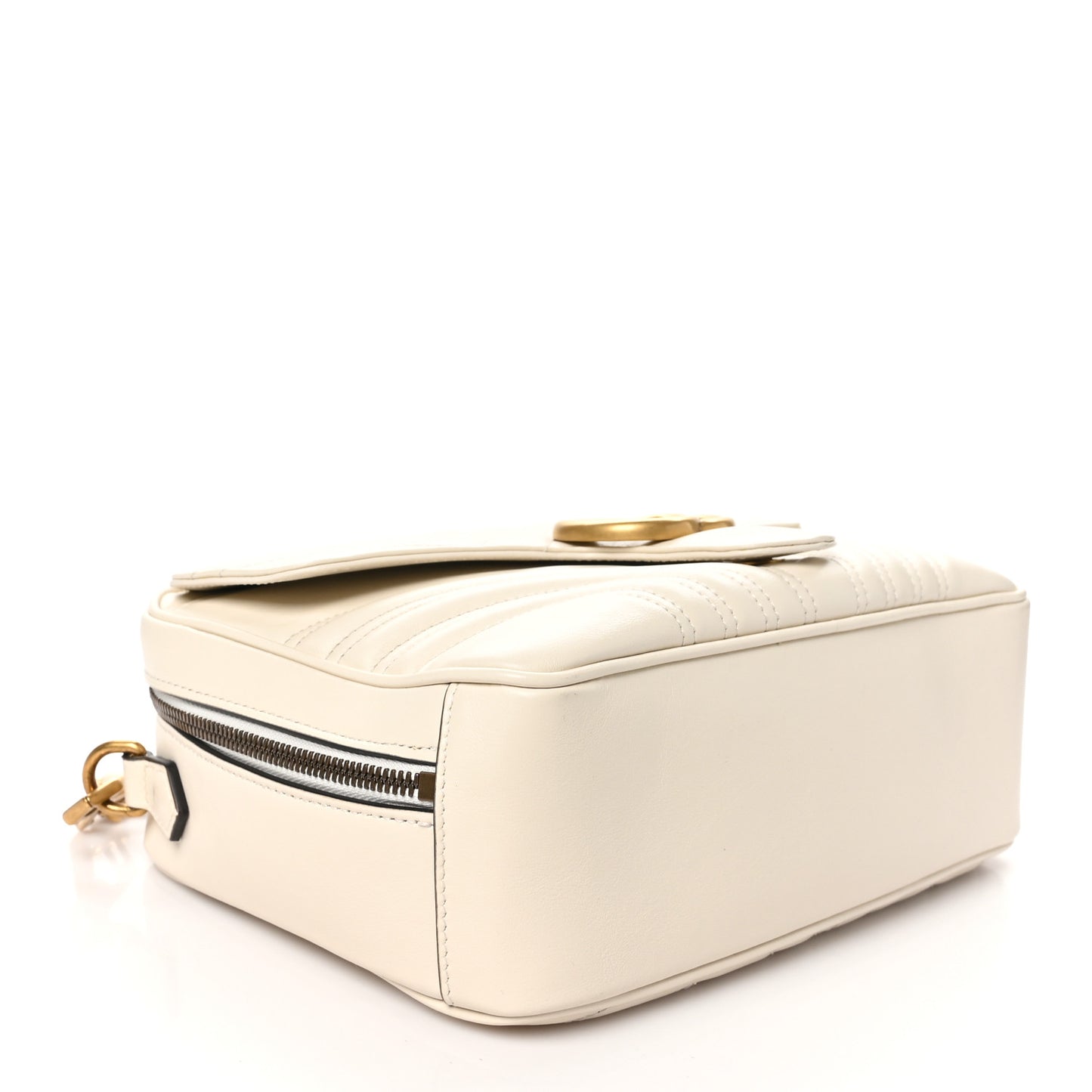 Calfskin Matelasse Sylvie Web Small GG Marmont Top Handle Shoulder Bag White