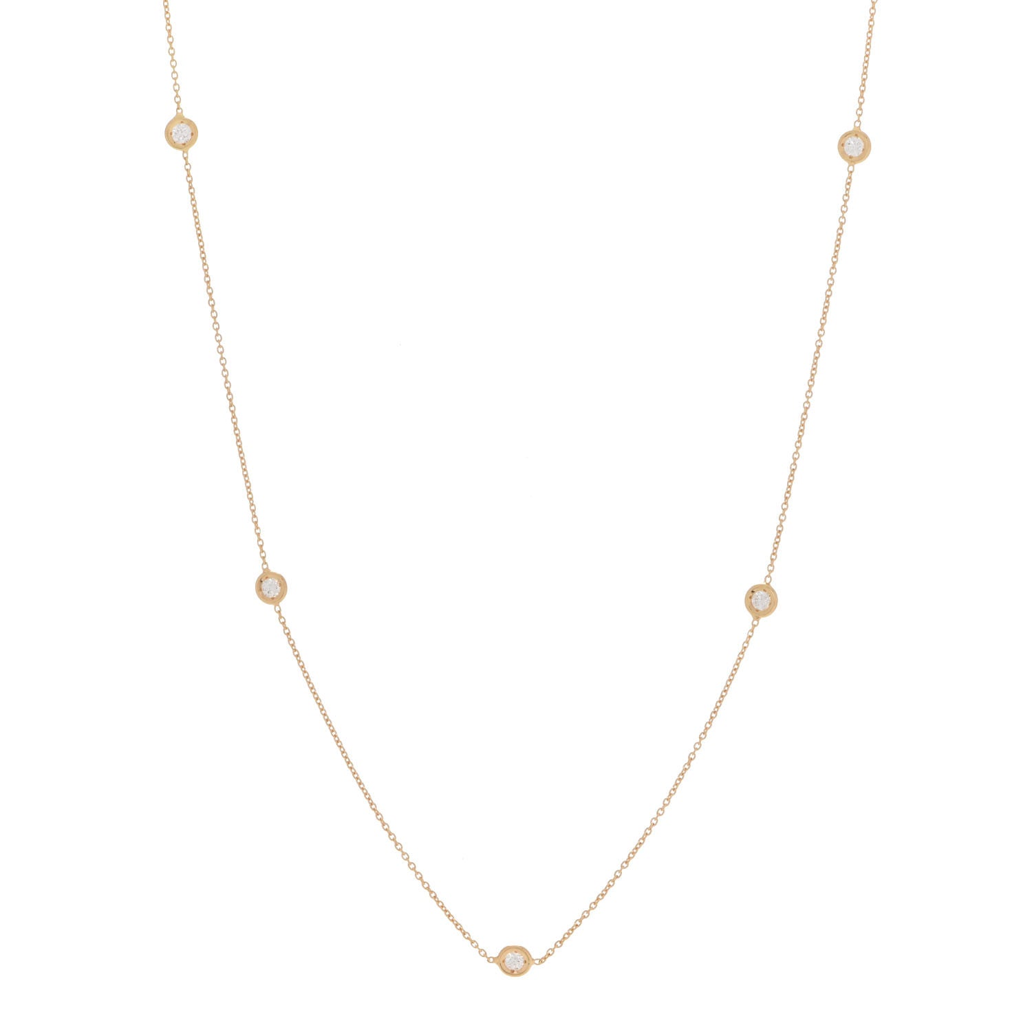 Roberto Coin 18K Yellow Gold Diamond .25ct Diamonds By The Inch Five Station Necklace 1 of 6