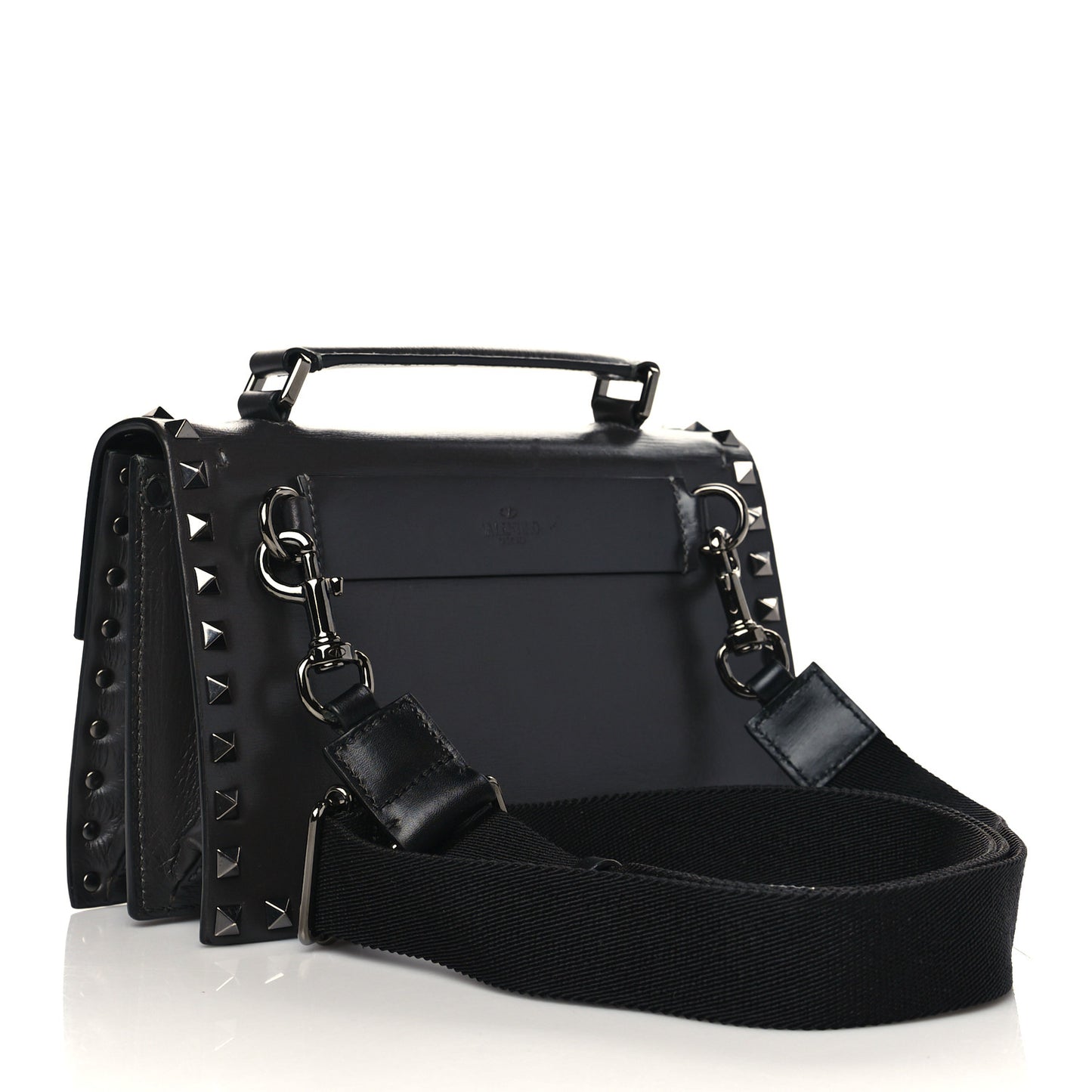 Calfskin Rockstud Flap Top Handle Crossbody Bag Graphite