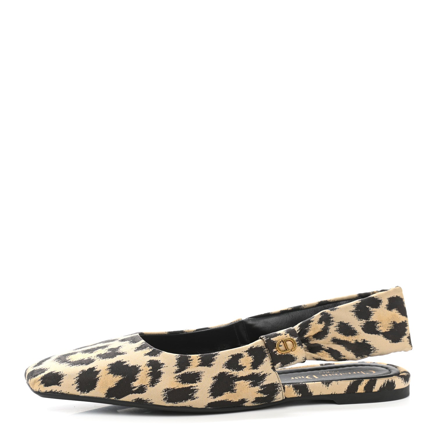 Christian Dior Nylon Leopard Print Mizza Slingback Flat 38 Beige Multicolor 1 of 9