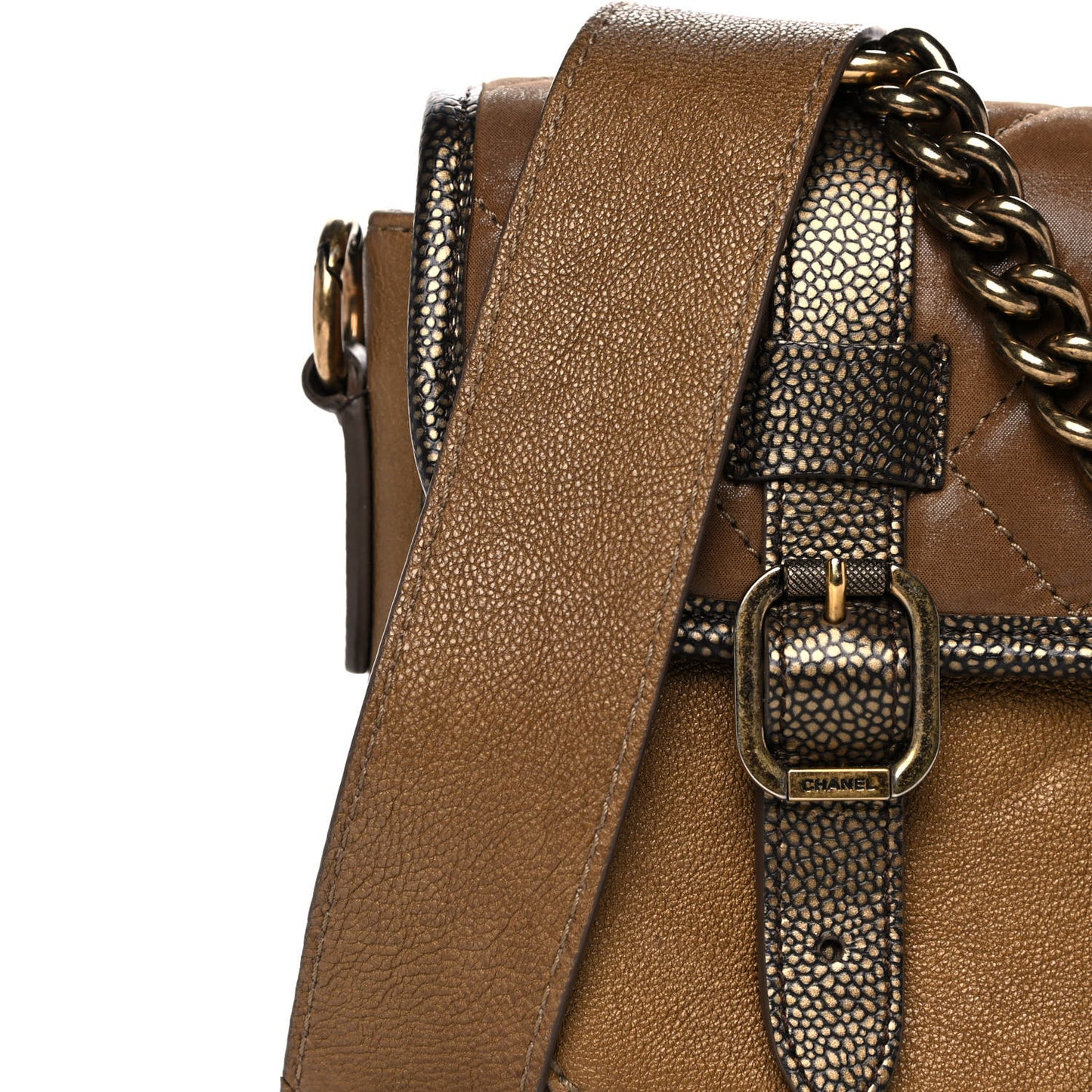 Iridescent Calfskin Back To School Messenger Flap Dark Gold