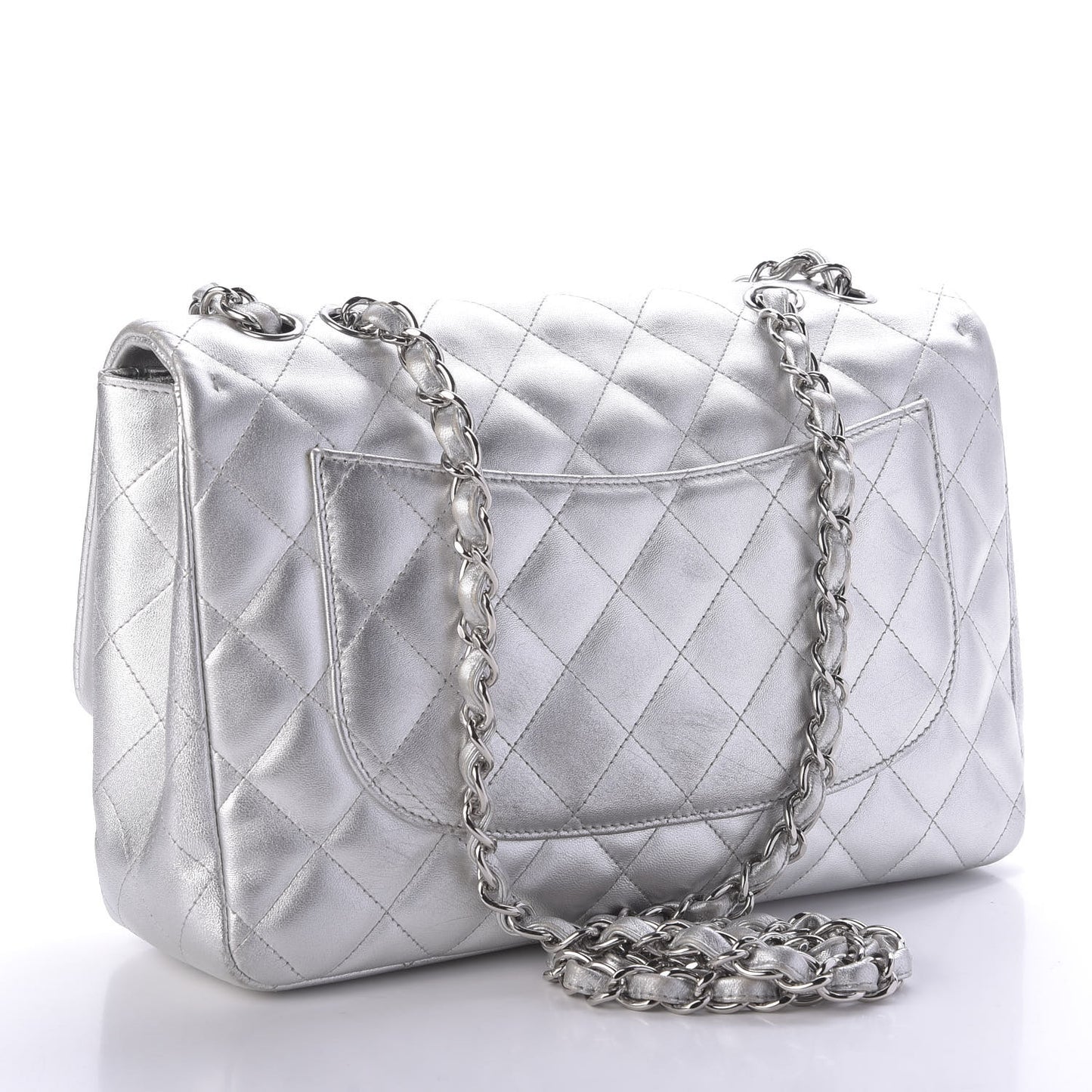Metallic Lambskin Quilted Jumbo Single Flap Silver