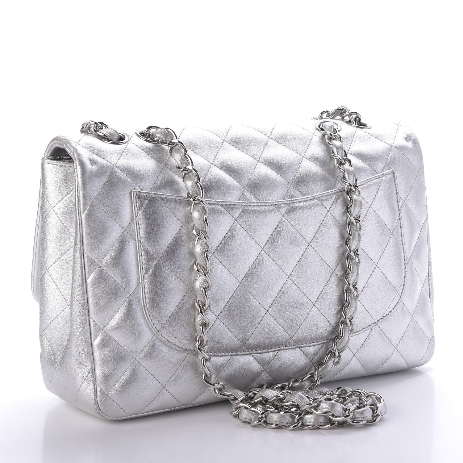 Chanel Metallic Lambskin Quilted Jumbo Single Flap Silver 3 of 10