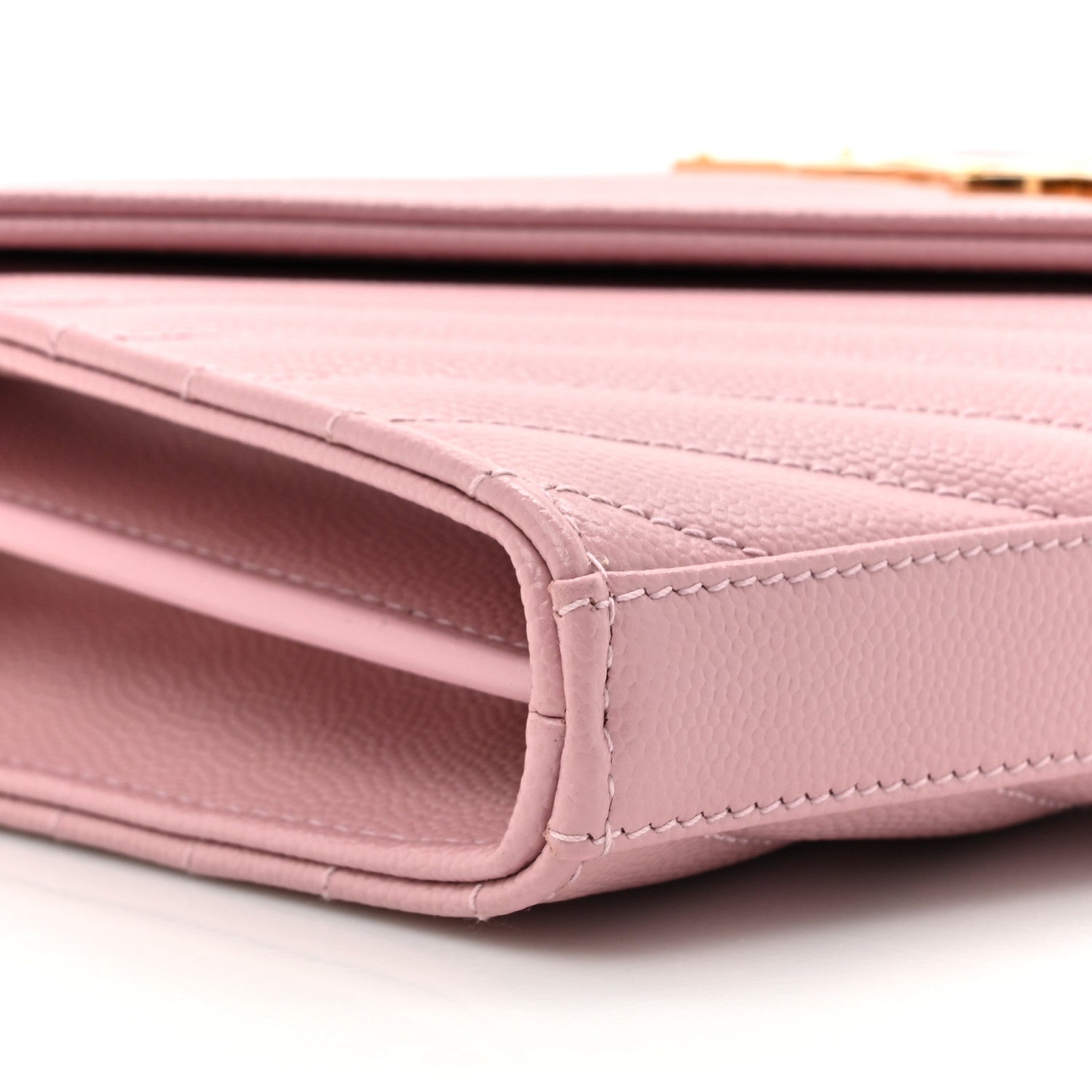 Saint Laurent Grain De Poudre Matelasse Chevron Monogram Chain Wallet Tender Pink 11 of 13