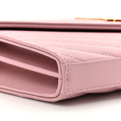 Saint Laurent Grain De Poudre Matelasse Chevron Monogram Chain Wallet Tender Pink 11 of 13