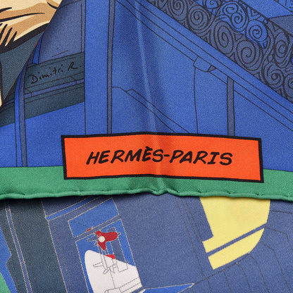 Hermes Silk Space Shopping Au Faubourg Scarf 90 Bleu Vert Rouge 7 of 10