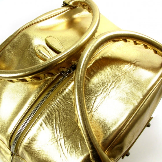 Leather Bowling Bag Gold