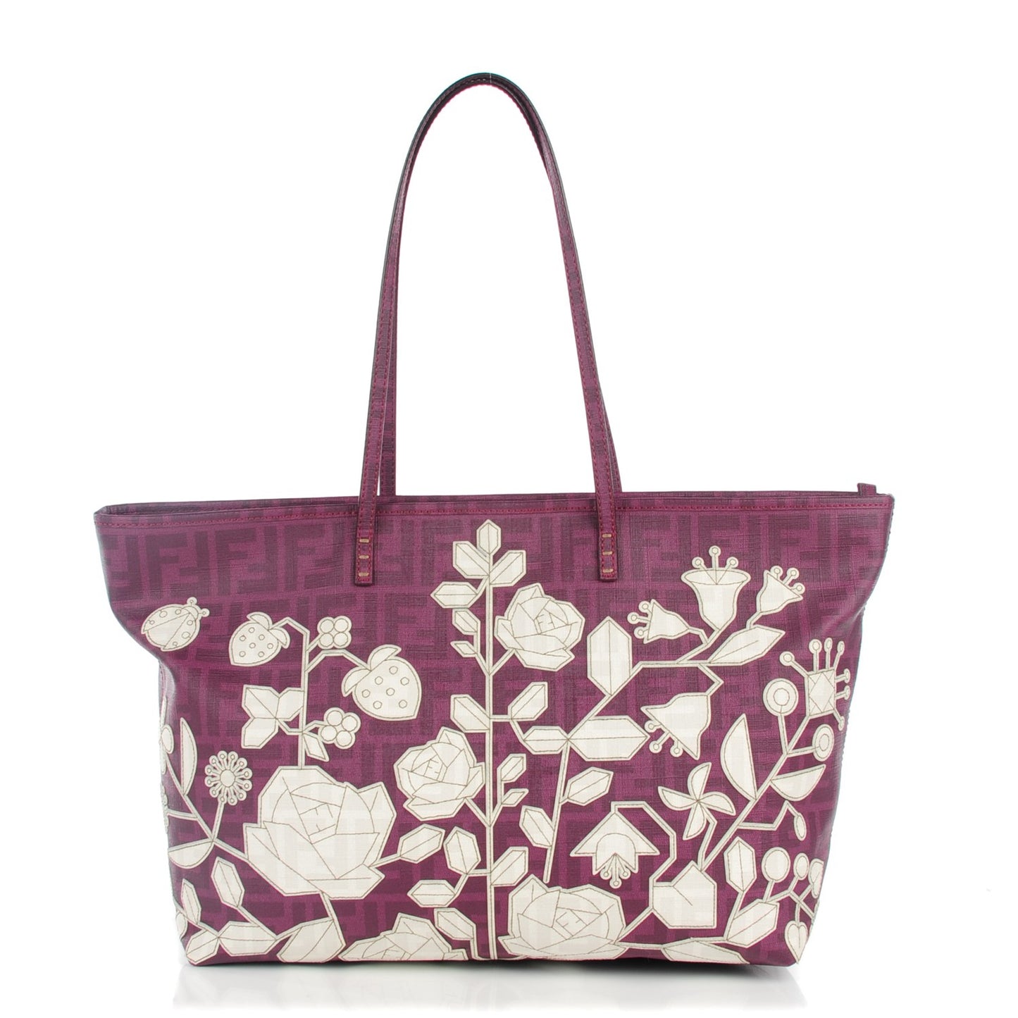 Zucca Spalmati Floral Embroidered Large Roll Tote Purple