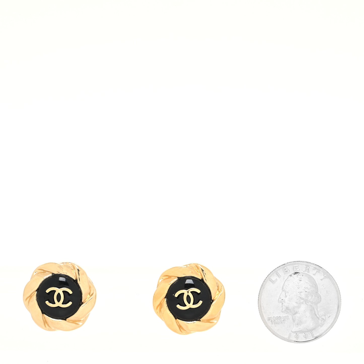 Resin CC Round Earrings Gold Black