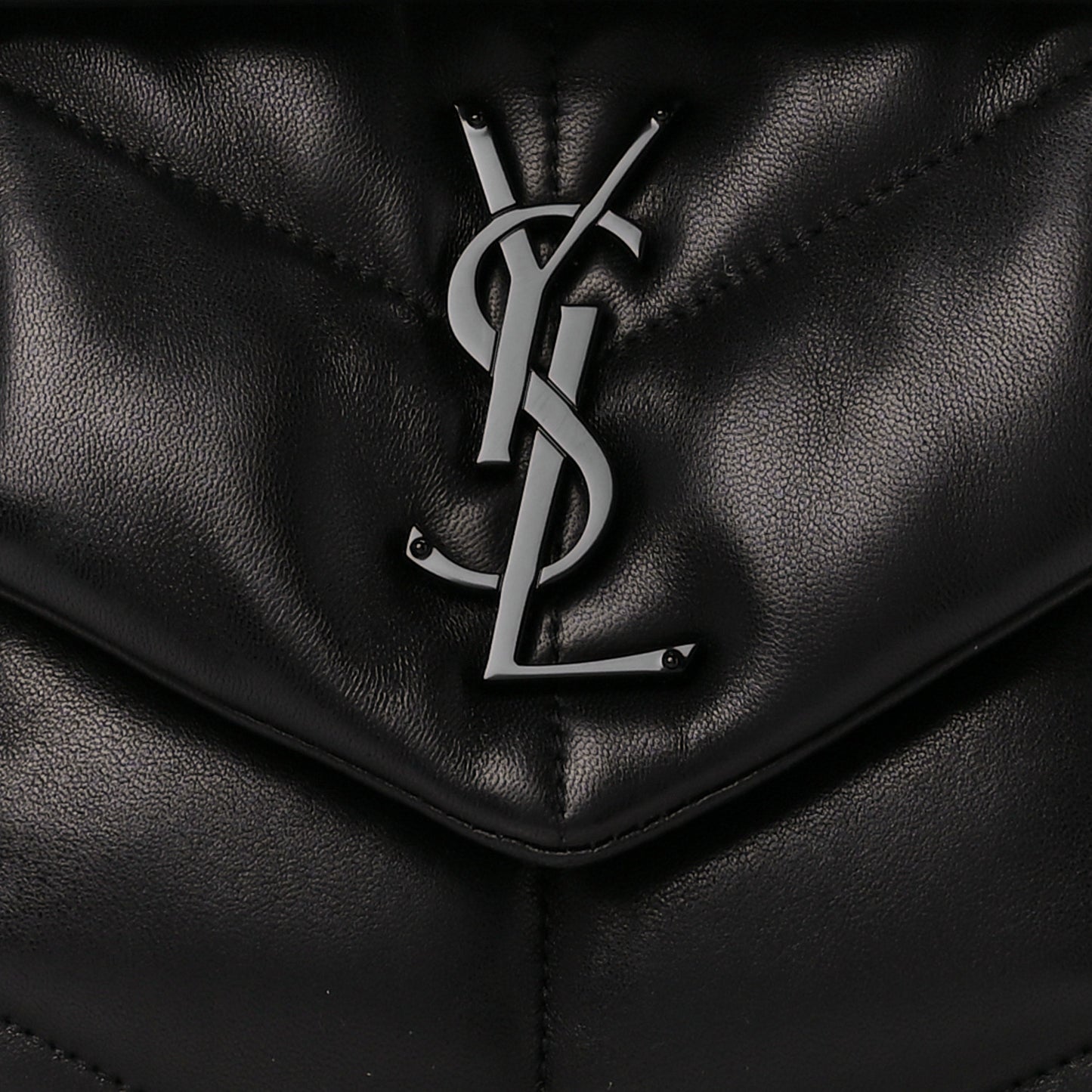 Lambskin Quilted Monogram Monochrome Small Loulou Puffer Chain Satchel Black