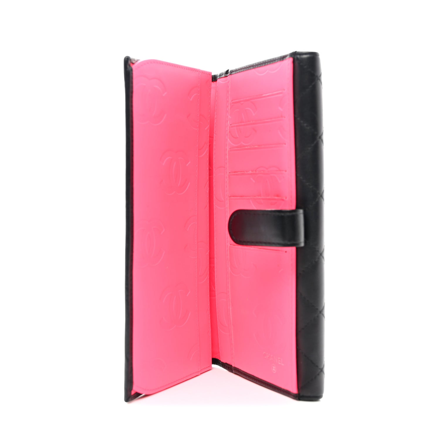Calfskin Quilted Cambon Tri-Fold Wallet Black