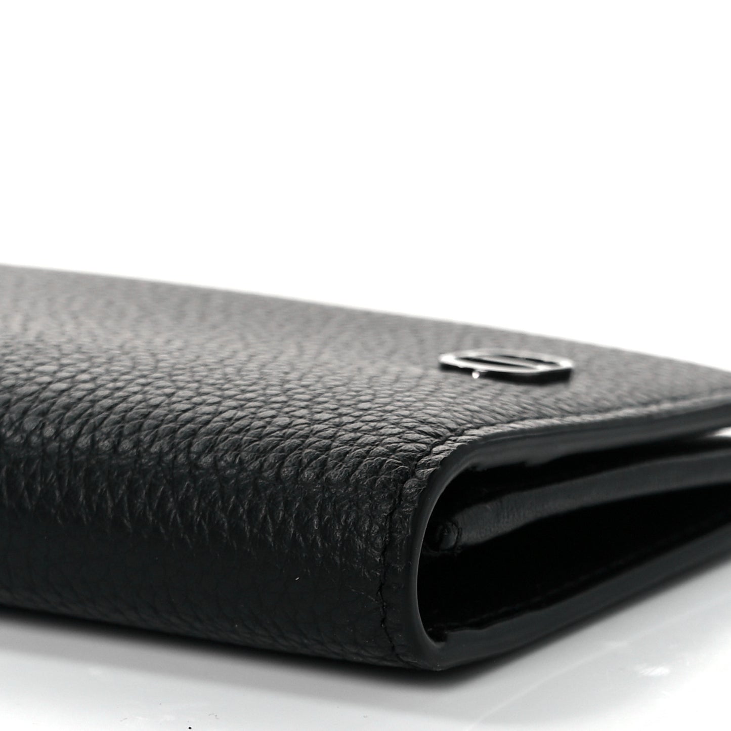 Grained Calfskin CD Vertical Long Wallet Black