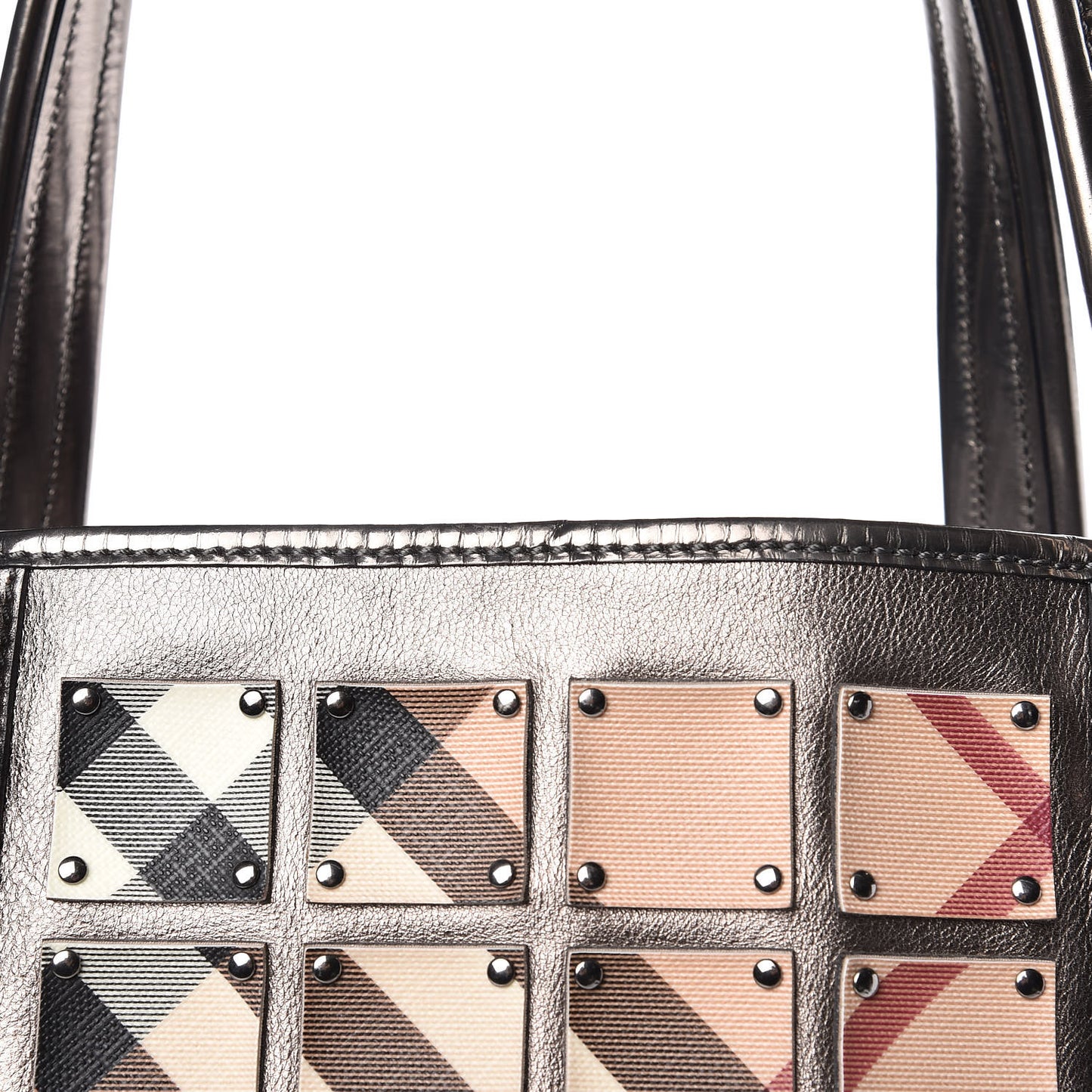 Metallic Calfskin Nova Check Patchwork Shopper Tote Pewter