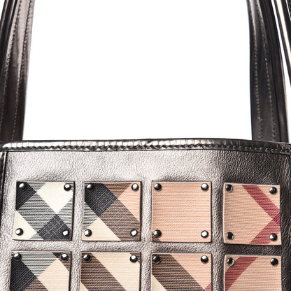 Burberry Metallic Calfskin Nova Check Patchwork Shopper Tote Pewter 11 of 15
