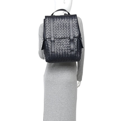 Bottega Veneta Canvas Calfskin Intrecciato Sassolungo Backpack Dark Blue 2 of 11