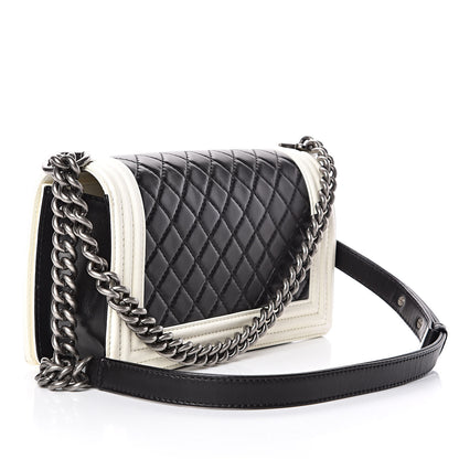 Chanel Lambskin Quilted Medium Boy Flap Black White 3 of 16