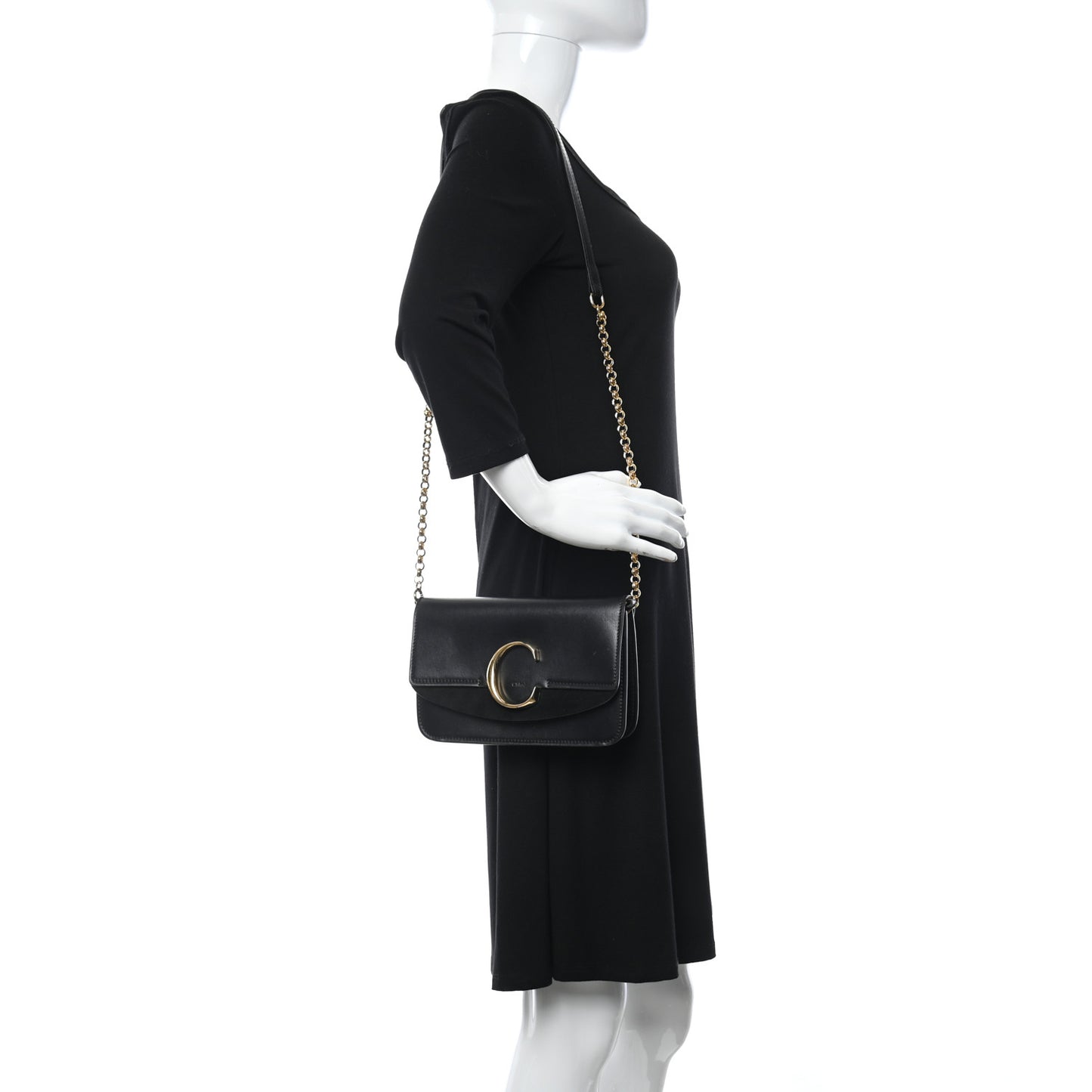 Calfskin Suede C Clutch With Chain Black