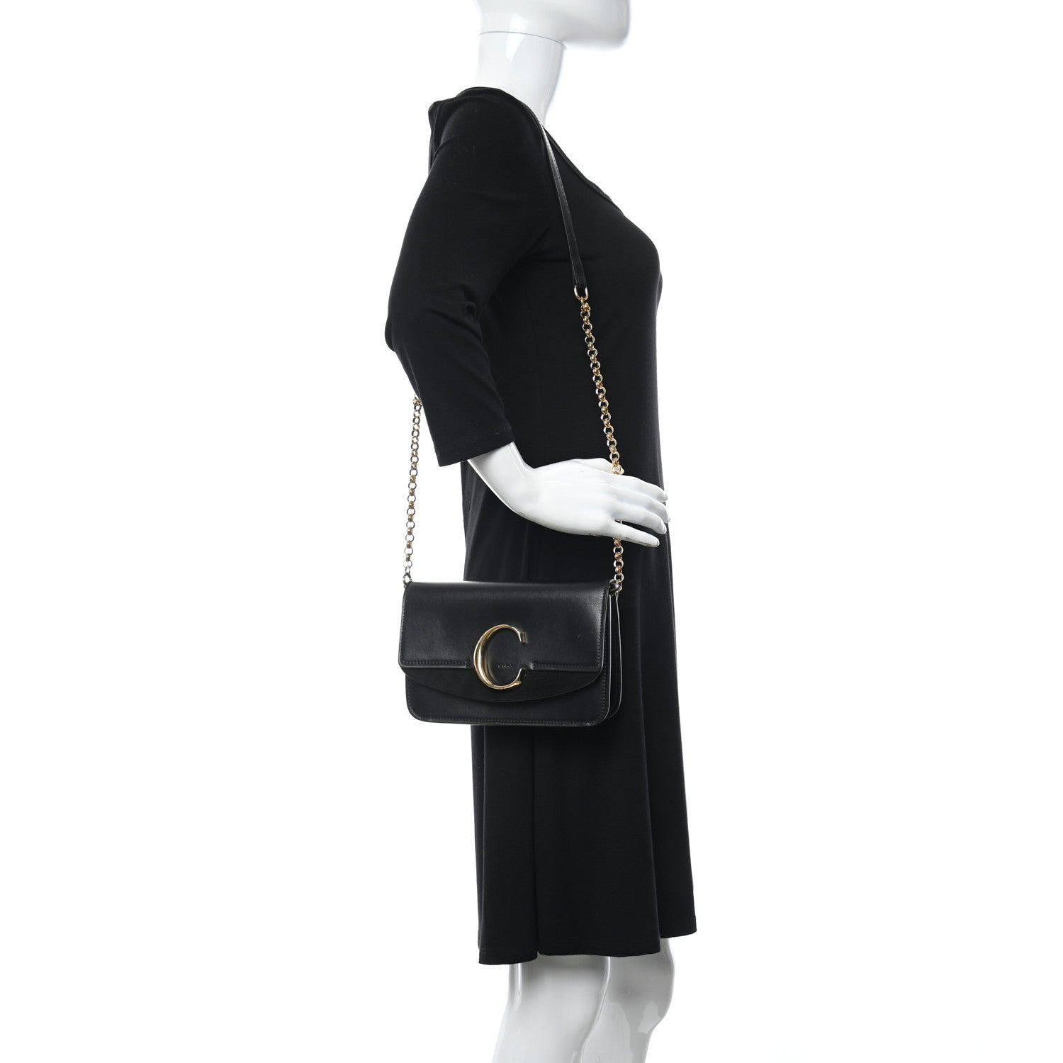 Chloe Calfskin Suede C Clutch With Chain Black 2 of 16