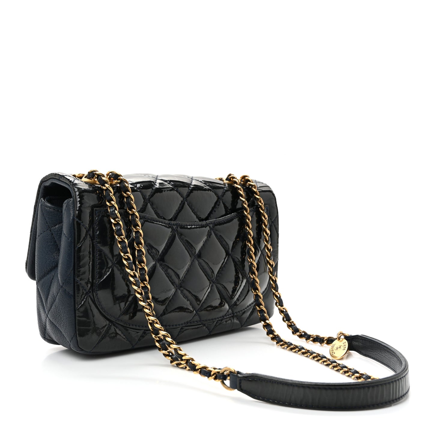 Patent Goatskin Quilted Medium CC Eyelet Flap Blue