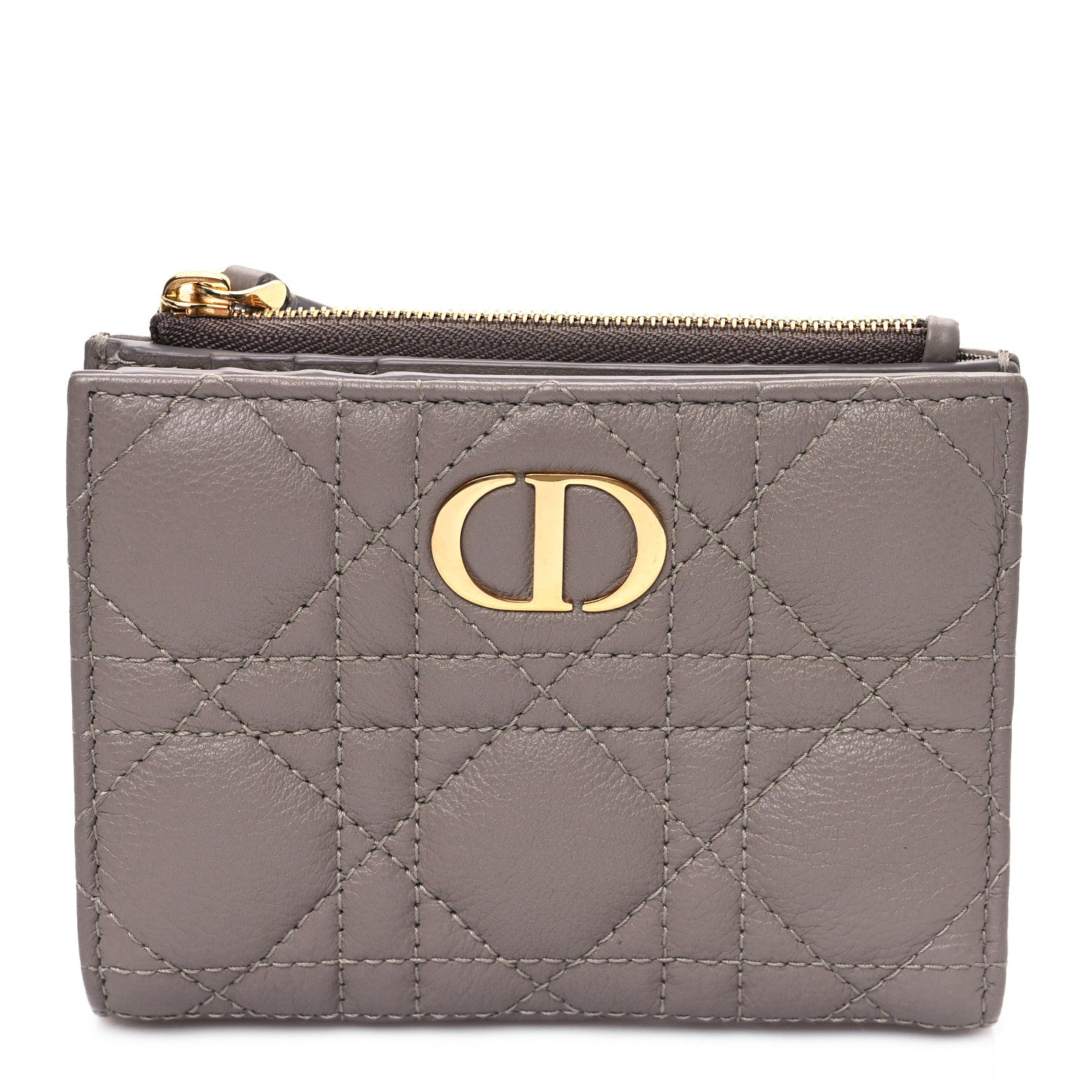 Christian Dior Grained Calfskin Supple Cannage Caro Dahlia Wallet Taupe 1 of 9
